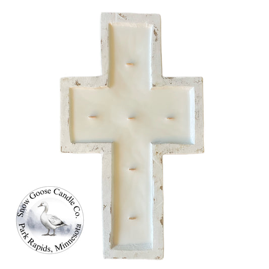 White: 32 oz Cross Wood Candle Platter